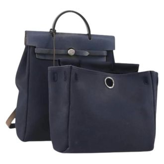 Herm&egrave;s Pre-owned Backpacks, female, Blue, Size: ONE SIZE Pre-owned Vintage Canvas Backpack