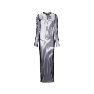 Jean Paul Gaultier Kleedjes, Dames, Zwart, S, Smoking Print Lange Jurk