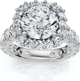 Pompeii3 Certified 4Ct Lab Grown Cushion Halo Diamond Engagement Ring 14k Gold/Platinum