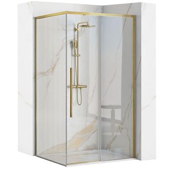Rea Rea - Cabina De Ducha Solar 90x90 Brush Gold + Plato De Ducha Savoy Black
