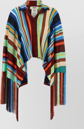 Fendi striped asymmetric cropped fringed poncho