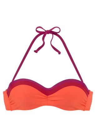 s.Oliver B&uuml;gel-Bandeau-Bikini-Top S.OLIVER Yella, Damen, Gr. 38, Cup D, bunt (orange, berry), Recycling-Polyamid, kontrastfarbene Details, unifarben, Bikini-Ob