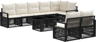 vidaXL Conjunto De Sof&aacute;s De Jard&iacute;n 9 Uds. Negro Y Blanco Crema Vidaxl