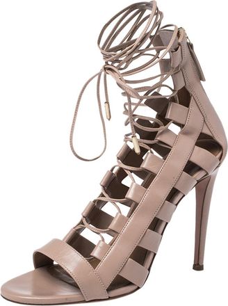 Aquazzura Beige Leather Gladiator Ankle Wrap Sandals