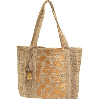 Magid Womens Metallic Leopard Print Jute Tote Bag In Natural/gold