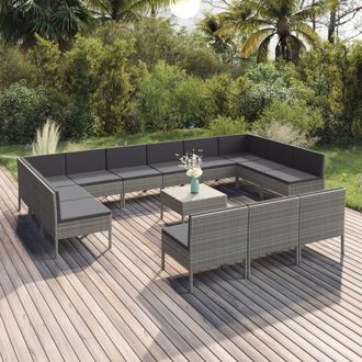 vidaXL Set De Muebles De Jard&iacute;n 14 Pzas Y Cojines Rat&aacute;n Sint&eacute;tico Gris Vidaxl