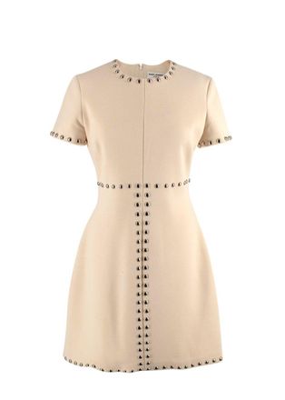 Saint Laurent Beige Wool Studded A-line Dress Size L