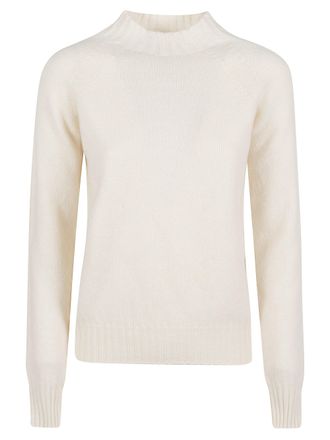 Drumohr Off-White Mock Neck Ribbed Wool Sweater