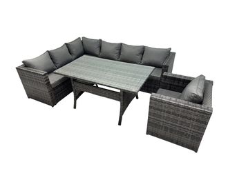 Fimous Outdoor PE Rattan Sofa Set with with Chair in Dark Grey