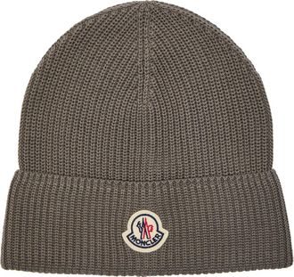 Moncler Logo-appliqu&eacute;d Cotton Beanie - Grey - One Size