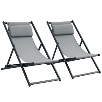 OUTSUNNY Conjunto De 2 Tumbonas Plegables De Aluminio Tumbonas De Jard&iacute;n Con Respaldo Regulable En 5 Posiciones Y Reposacabezas 58x96,5x91,5 Cm