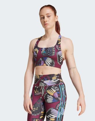 adidas x Farm - Reggiseno a sostegno medio nero/rosso Amazzonia/Energy In