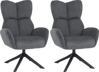 Hhg [nunca Usado] Juego De 2 Sillas De Comedor Hhg-533, Silla Relax, Silla De Sal&oacute;n, Silla Tapizada, Giratoria, Metal Y Cord&oacute;n (320 G/m&sup2;), Gris Oscuro