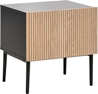 Beliani Beliani - Mesita De Noche Moderna Mdf Frente Acanalado De Madera De Fresno Natural Mesilla Dormitorio 1 Caj&oacute;n Negro Blythe