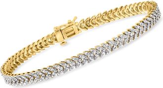Ross-Simons Diamond Leaf Bracelet in 18kt Gold Over Sterling
