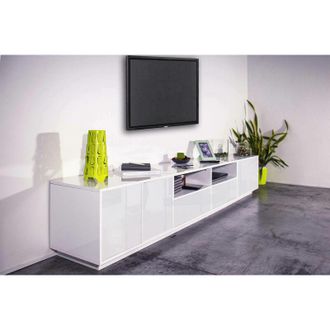 Dmora Dmora - Mueble de televisión Dleott, Aparador bajo para salón, base soporte tv, 100% Made in Italy, cm 260x41h46, Blanco brillo