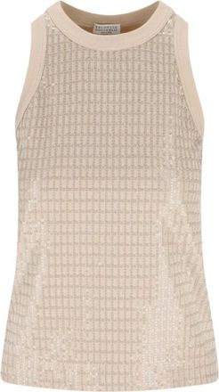 Brunello Cucinelli Cotton Tank Top - Dames - Tops zonder mouwen - Beige - L - Katoen - Tops