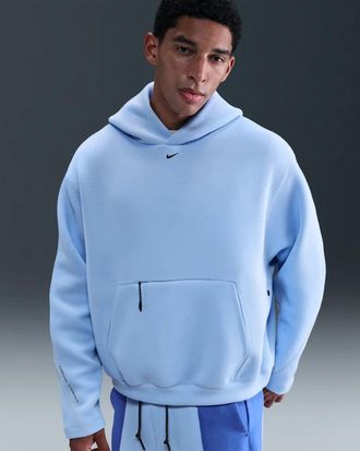 Nike Tech Oversized Fleece Hoodie Mens Blue Kangaroo Pocket Pullover JAX1062