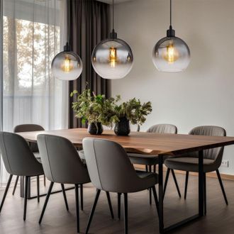 Globo Lighting Lampada a sospensione in vetro fumé, lampada a sospensione retrò a 3 luci, sfere luminose per sala da pranzo in vetro, nero, 3 prese E27, LxPxA