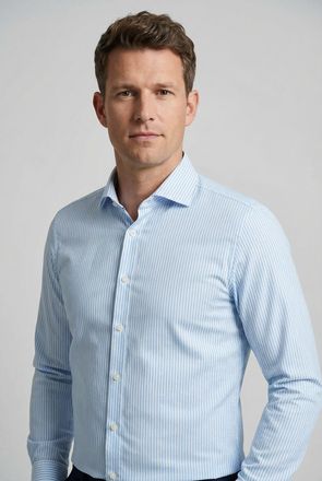 Olymp Langarmhemd OLYMP No 6 six, Herren, Gr. 39, N-Gr, blau (bleu), Web, Obermaterial: 100% Baumwolle, gestreift, sehr schmal, 2-Knopf-Manschette, Hemden L