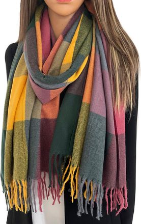 The Accessory Co. Tartan Scarf Checked Blanket Scarf Women, Oversized Scarf Shawl Wrap, Ladies Scarves, Rainbow Plaid Long Large Warm Winter Scarf, Colour Block, Womens