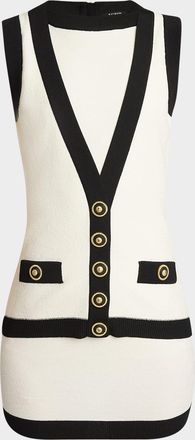Balmain Contrast-Trim Knit Mini Dress