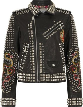 Philipp Plein Oversize Biker Jacket - - Jackets - Donna - Nero - M