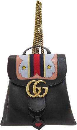 Gucci Black Light Blue Red Color Leather Backpack (Pre-Owned)