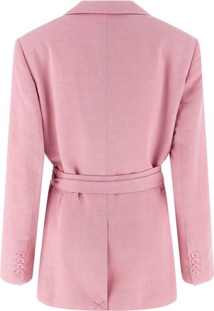 Nude Belt-Cinched Linen-Tencel Blazer - Pink