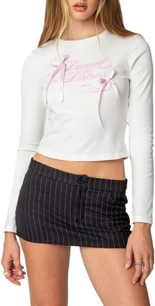 Edikted Damsel Long Sleeve Graphic T-Shirt in White at Nordstrom, Size Medium