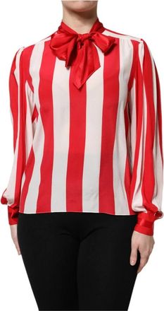 Dolce & Gabbana Strepen Zijden Ascot Kraag Blouse Top - Dames - Blouses - Veelkleurig - L - Overhemden