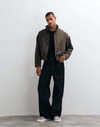 Selected Giacca bomber leggera marrone cioccolato selezionata con collo alto