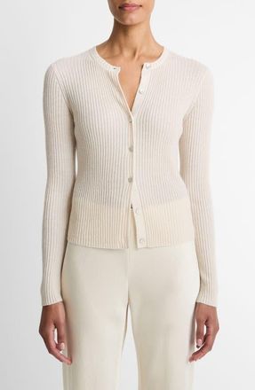 Vince Cashmere & Silk Rib Cardigan in White Sand at Nordstrom, Size Xx-Small