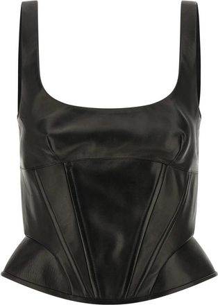 Ermanno Scervino Tops, Dames, Zwart, M, Leer, Peplos leren top