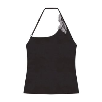 Courr&egrave;ges Lace Asymmetrical Top - female - Courr&egrave;ges - Sleeveless Tops - Black - M - Tops