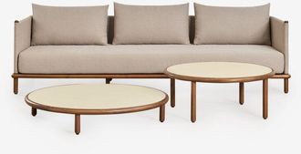 Sklum Sklum - Conjunto De Jard&iacute;n Con Sof&aacute; De 3 Plazas Y 2 Mesas De Centro Redondas En Madera De Acacia Olivia
