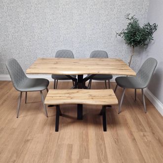 Kosy Koala Modern Dining Table with 4 Grey Gem Faux Leather Chairs & 1 Bench in Brown