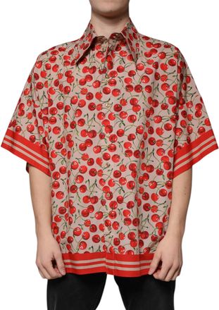 Dolce & Gabbana Beige Cherry Button Down Men Casual Mens Shirt