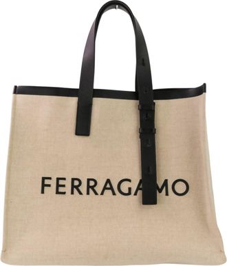 Ferragamo Beige Black Pouch Tote Bag (Pre-Owned)