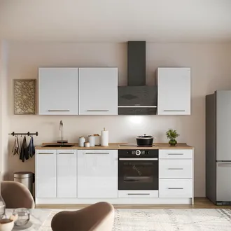 Vicco Mueble De Cocina Fame-line, Blanco Alto Brillo/blanco, 230 Cm, Et Roble, Vicco