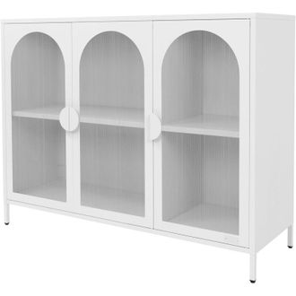 ML Design ML-Design Vetrina in Metallo Bianco 120x93x40 cm, Credenza Industriale con 3 Ante e 4 Ripiani, Armadio in Acciaio con Piedini Regolabili in Altezza