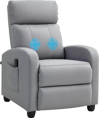 OEM Sill&oacute;n De Masaje Reclinable Con Mando A Distancia Bolsillo Lateral Y Temporizador Tapizado En Pu 68x88x98 Cm Gris Claro