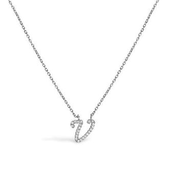 House of Brilliance 10K Gold Diamond Accent A-Z Initial Script Style Pendant Necklace in White | V at Nordstrom
