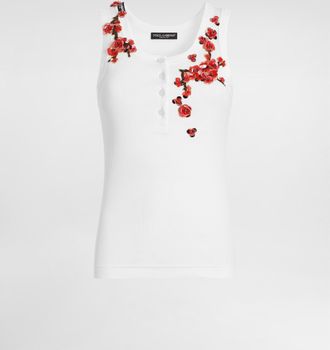 Dolce & Gabbana Ribbed Tank Top - Woman T-shirts And Sweatshirts White Cotton 36