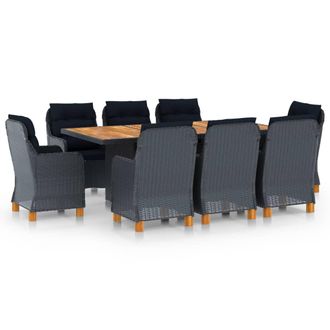 vidaXL Set Comedor Jard&iacute;n 9 Pzas Cojines Rat&aacute;n Sint&eacute;tico Gris Oscuro Vidaxl