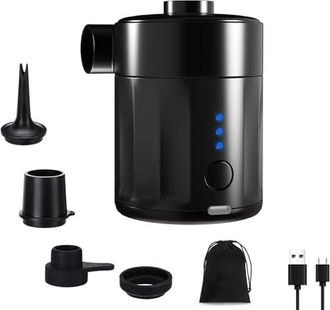 OEM Bomba De Aire El&eacute;ctrica Port&aacute;til Para Inflables, Bomba De Aire Recargable Para Colchones De Aire - Minibomba 2 En 1 Con 4 Boquillas Y Bolsa De Almacen