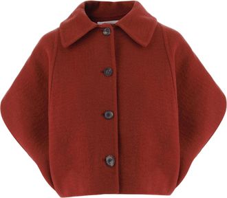 Niccol&ograve; Pasqualetti Cropped Voluminous Red Wool Coat with Rounded Sleeves