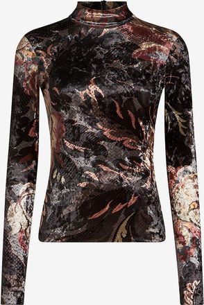 Etro Schmales Chenille-Top mit Stehkragen und Bl&uuml;tenmotiv