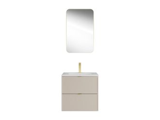 Vente-Unique Mueble de ba&ntilde;o suspendido con encimera para encastrar, grifo y espejo - Beige - 60 cm - ONDIL