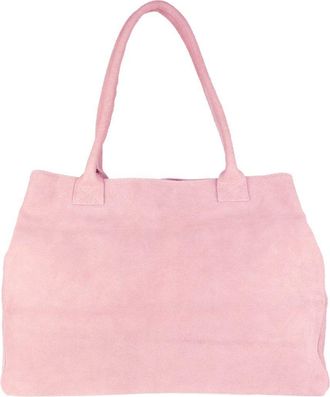Girly HandBags Italian Suede Leather Tote Bag Real Leather Hobo Shoulder Bag Large Handbag Expandable- Light Pink